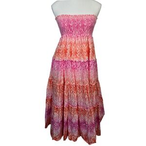 Lauren Ralph Lauren Smocked Strapless Tiered Maxi Dress Coral Pink Ombre‎ Size M